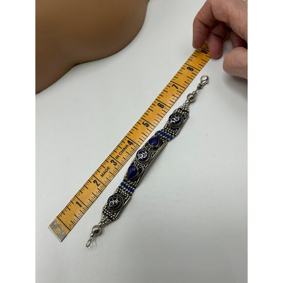 Blue Lapis Tibetan Silver Necklace Bracelet Earrings Set Boho Ethnic Jewelry - Picture 7 of 8